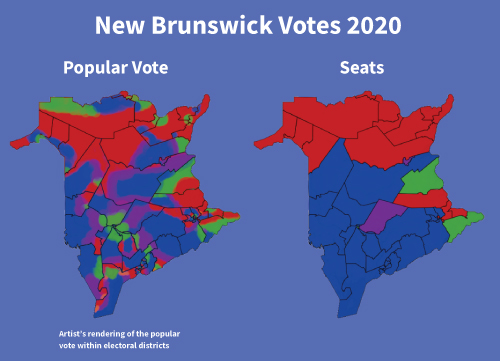 Popular vote vs seats in New Brunswick election 2020