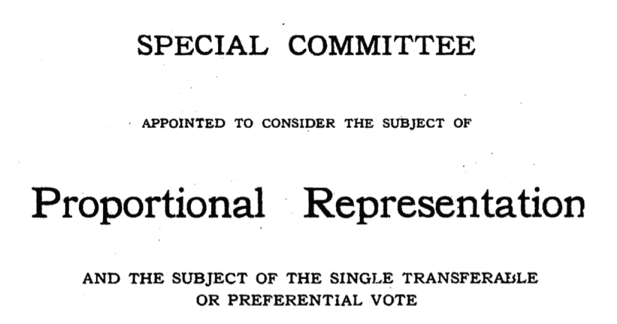 first committee report on proportional representation for Canada 1921