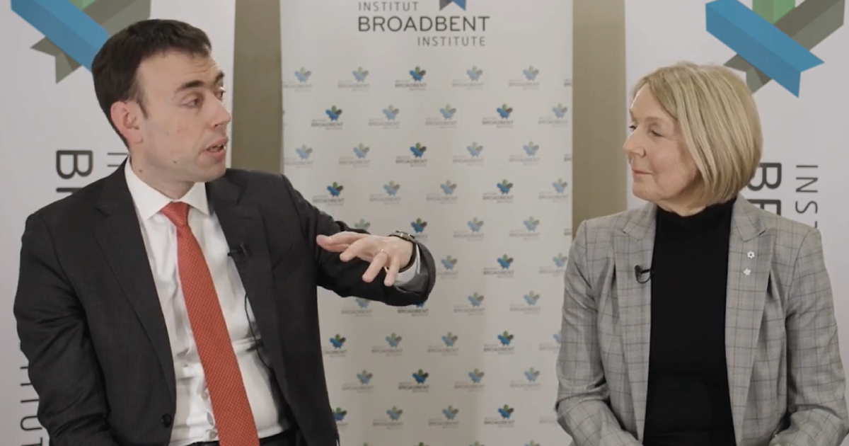 Peggy Nash interviews Nils Schmid about coalitions and proportional representation in Germany at Broadbent summit
