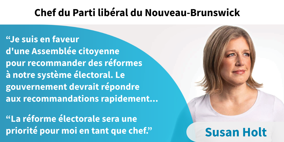 New Brunswick Liberal leadership candidate Susan Holt supports a citizens' assembly on electoral reform