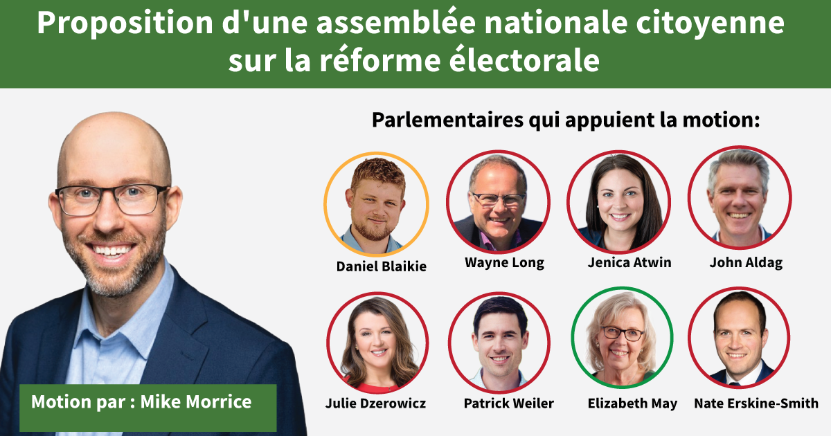 Une motion pour une Assemblée citoyenne sur la réforme électorale appuyée par des députés libéraux, verts et néo-démocrates