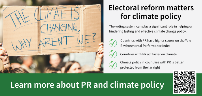 Preview of a PR and environment flyer you can order from Fair Vote Canada to hand out at an event