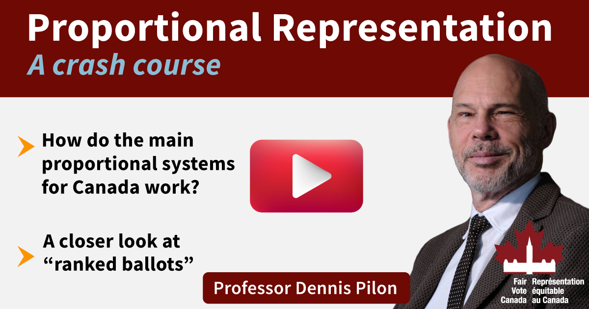 Picture for Proportional Representation 101 webinar, links to video with Professor Dennis Pilon
