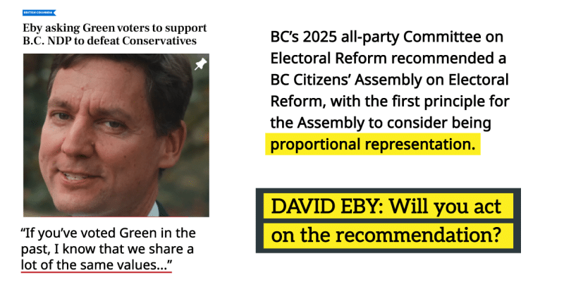 Eby asks Greens to vote NDP with no commitment to proportional representation
